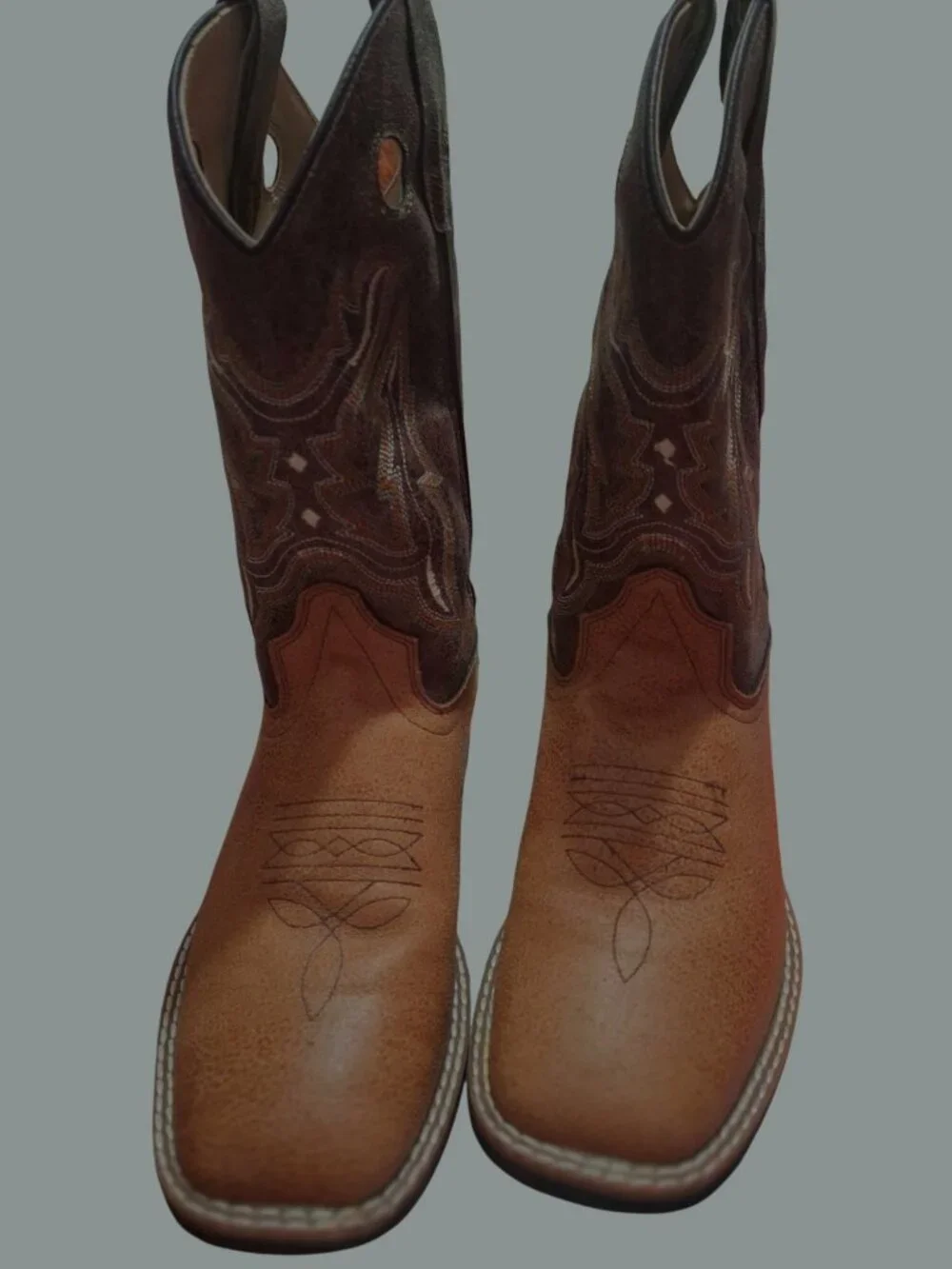 Old West Boys 3 Youth Cowboy Boots Brown Leather Square Toe Western Style*SH2